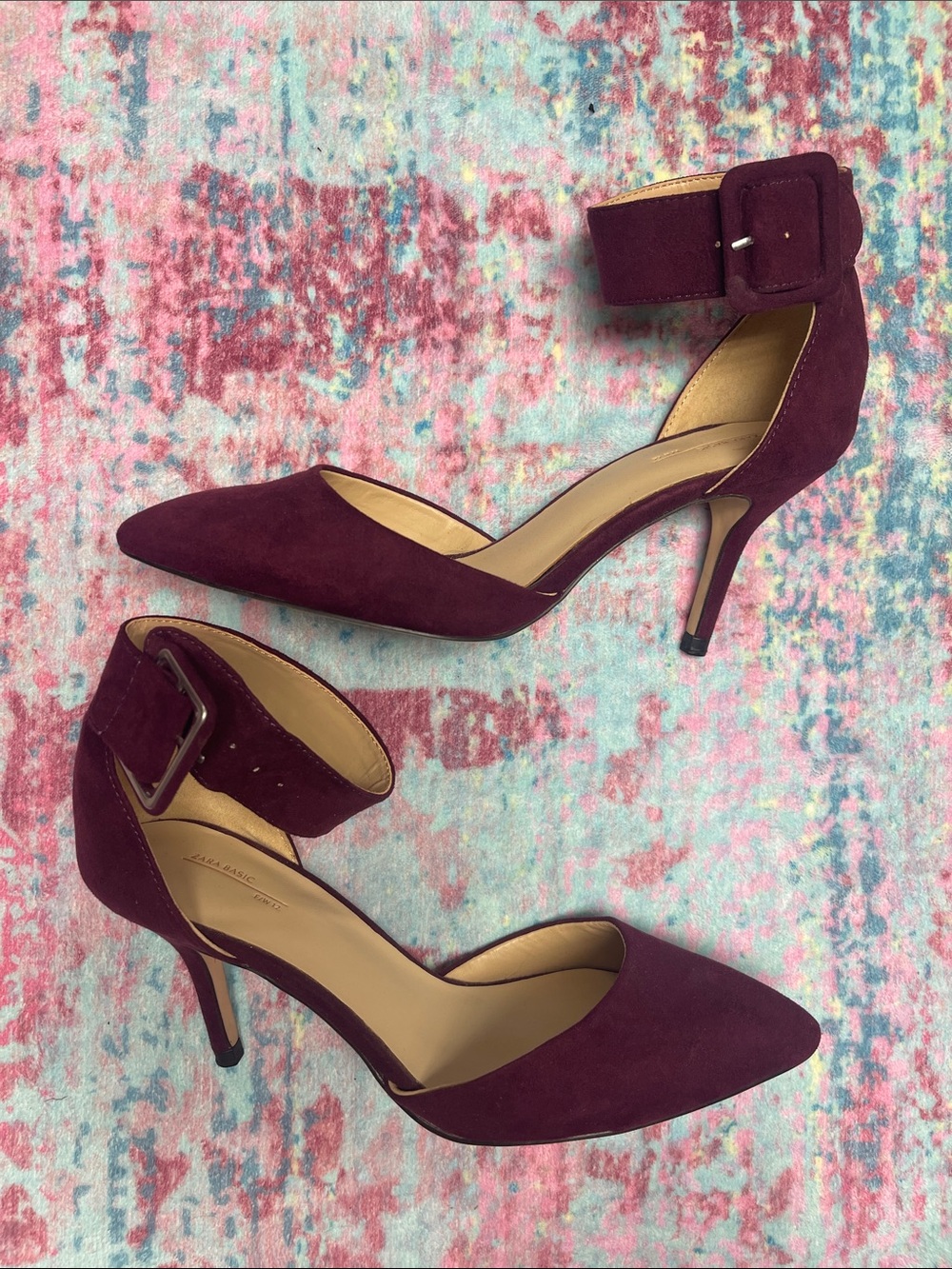 Zara Burgundy Pointed-Toe Ankle Strap Heels